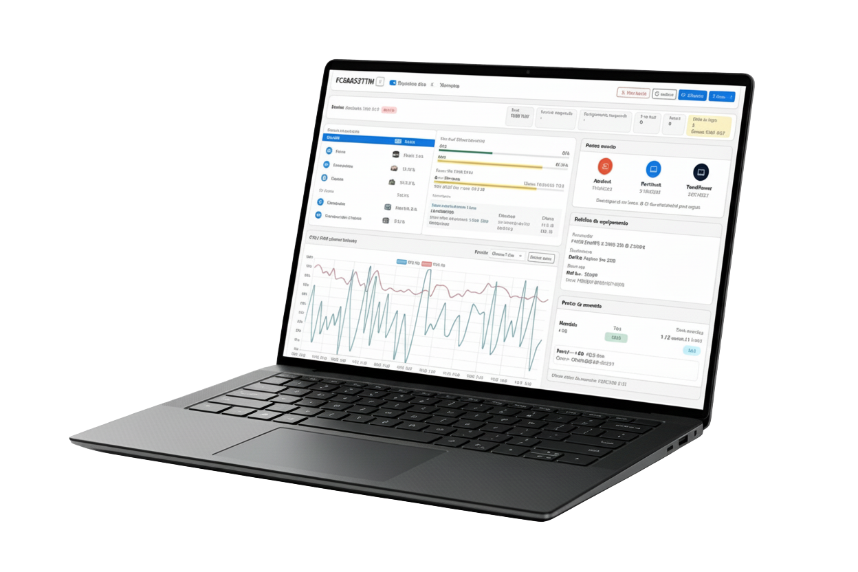 Notebook exibindo painel de monitoramento de TI proativa